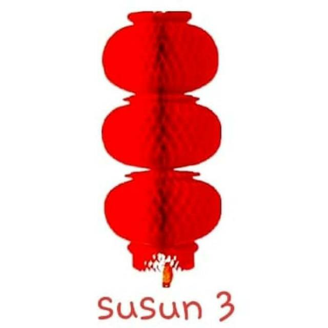 Lampion Lipat Susun 3 MEDIUM 60 cm Tenlung Outdoor Hiasan Dekor Imlek