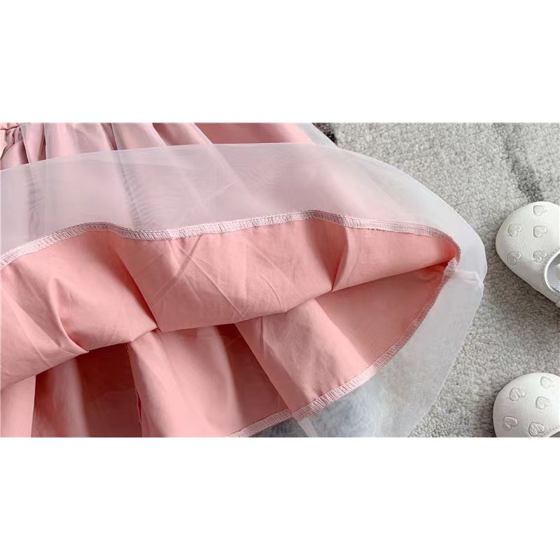 Dress Anak Perempuan Korean Fashion Full Pink Short Sleeve Gaun 1-4 Tahun