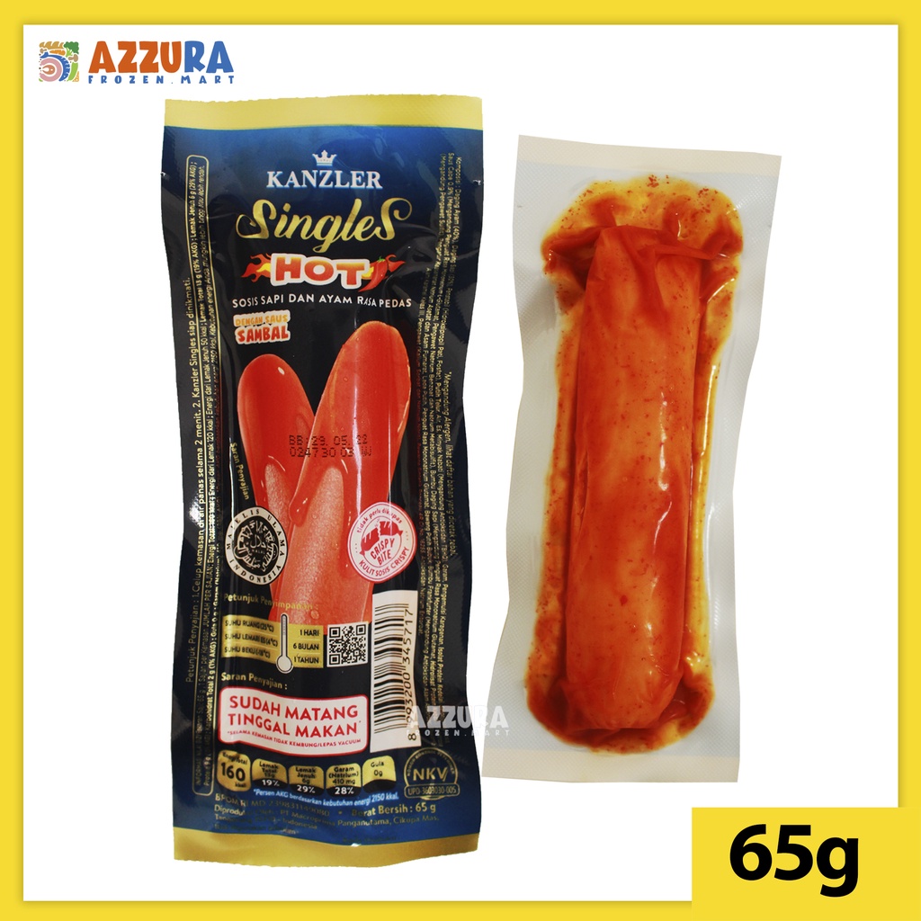 

Kanzler Sosis Single HOT Sosis Sapi dan Ayam Rasa Pedas 65g (Siap Makan)