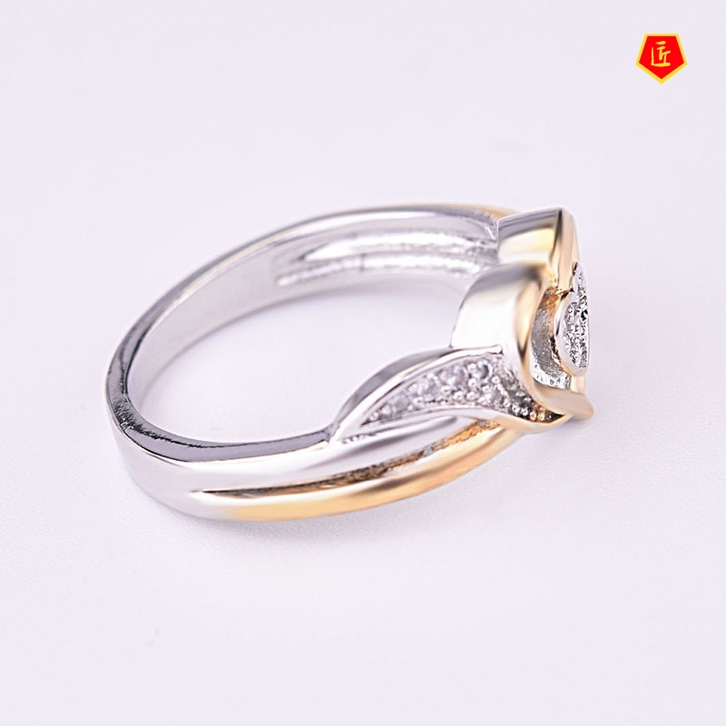 [Ready Stock]Silver Heart-Shaped Diamond Two-Tone Ring Fashion Luxury 18K Gold