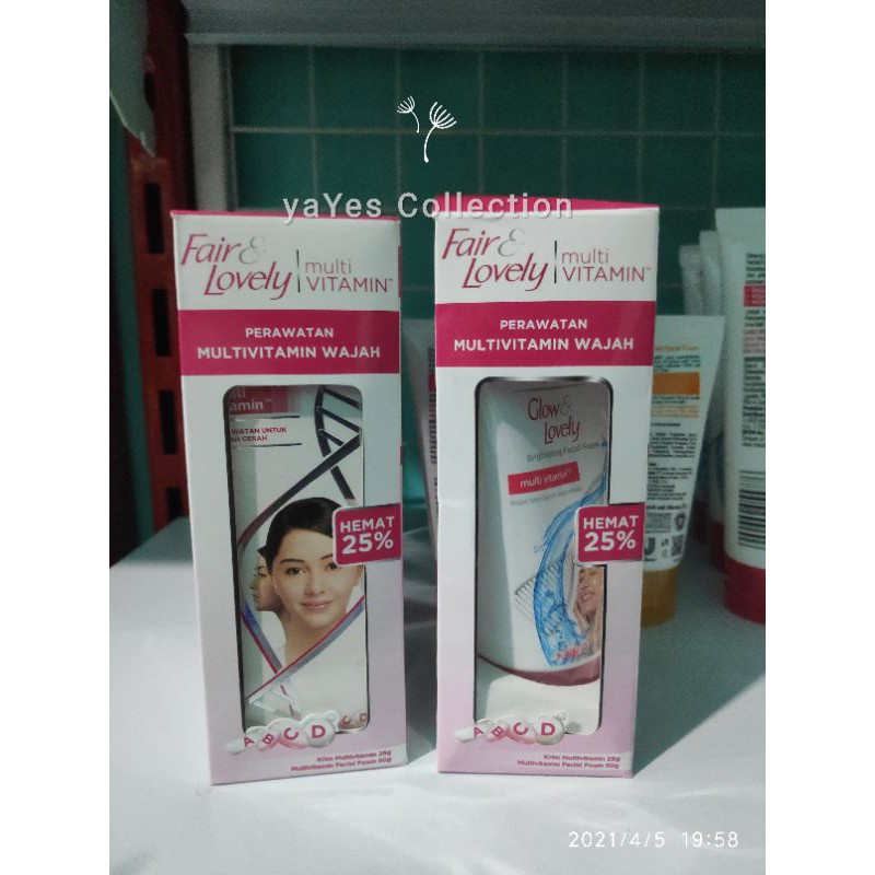 Fair &amp; Lovely Glow multivitamin cream 100 g 50 g 25 g face wash facial foam sabun cuci muka pencerah