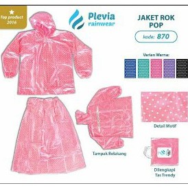 Jas Hujan Rok Polkadot Plevia POP 870 Stelan Perempuan Jaket Rok