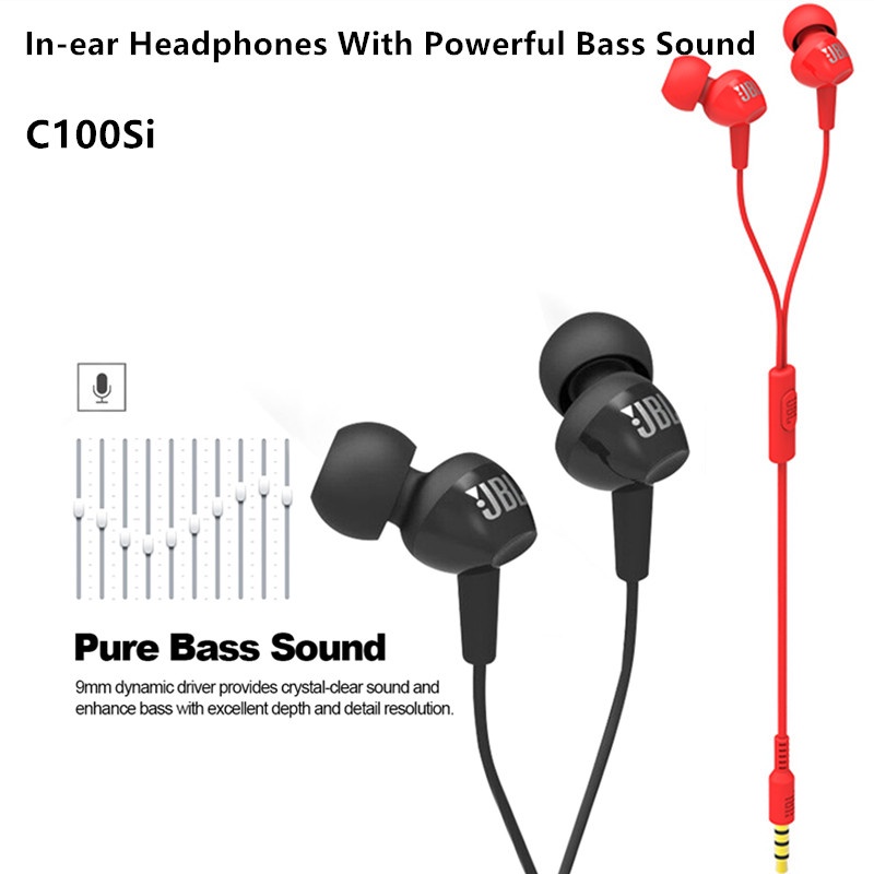 C100si Headset Earphone Kabel Stereo 3.5mm Dengan Mic Untuk Olahraga