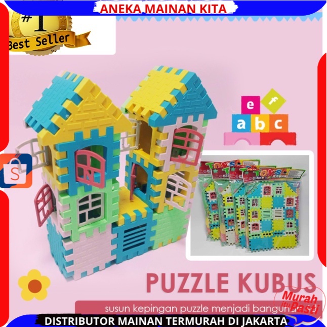 Mainan Anak Edukasi Blok rumah Puzzle rumah funny block JM 8211 Plastik  SNI New Edition