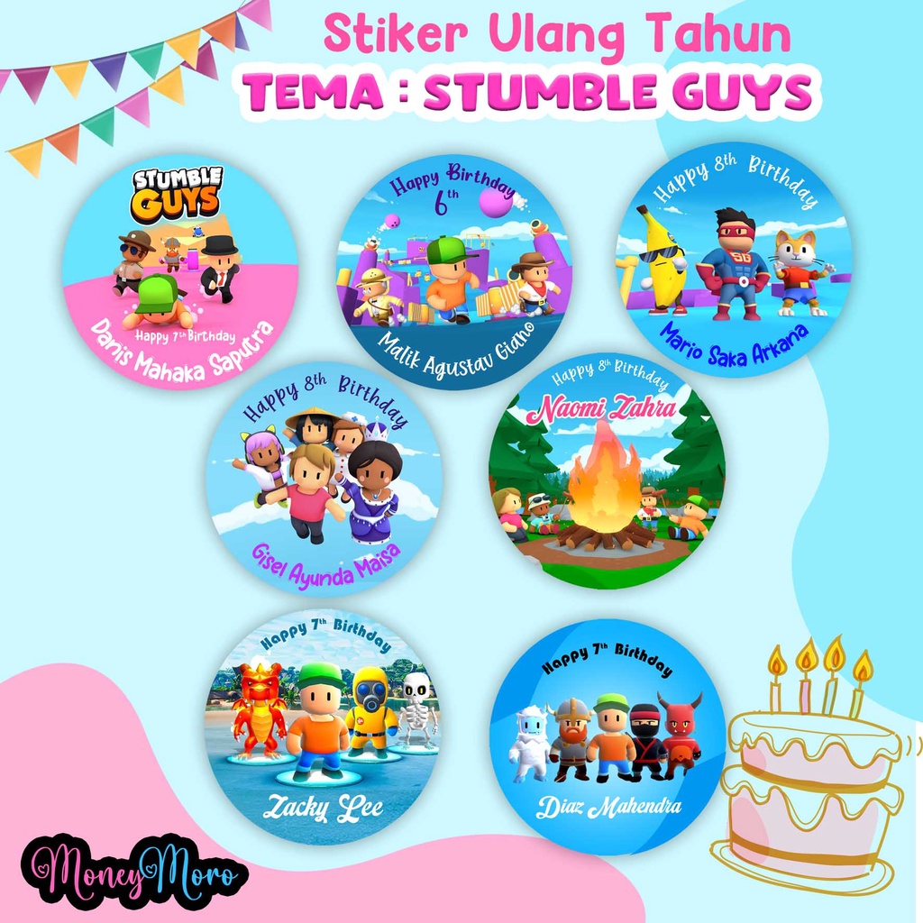 

MoneyMoro Stiker Ultah Stumble Guys Label Ulang Tahun Anak Custom