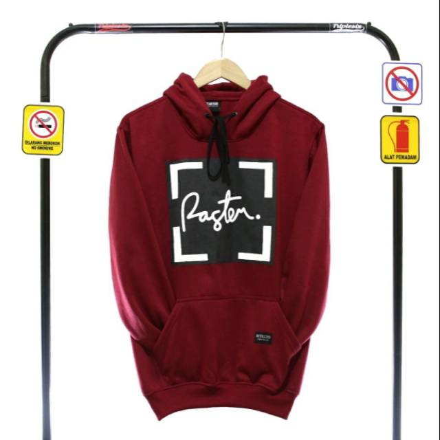 Jaket hoodie raster maroon blok hitam