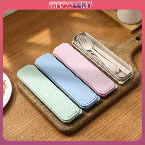 Alat Makan Sendok Sumpit Garpu Alat Makan Box Korea Travelling Set 3IN1 Bahan Plastik