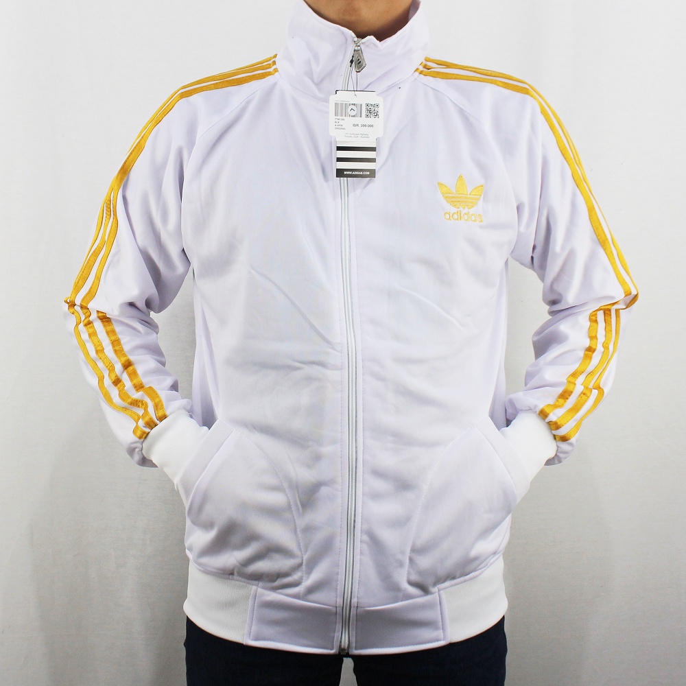 JAKET ADIDAS FIREBIRD PUTIH LIST EMAS M L XL - JAKET OLAH RAGA - SWEATER PRIA - TRAINING PRIA