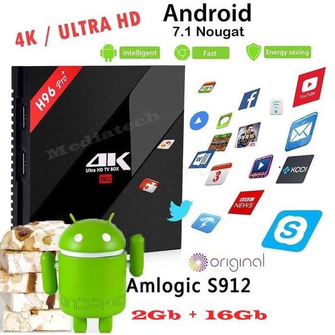 Terbaru Mediatech Android Tv Box H96 Pro Plus,S912,Octacore, 2Gb / 16Gb 4K