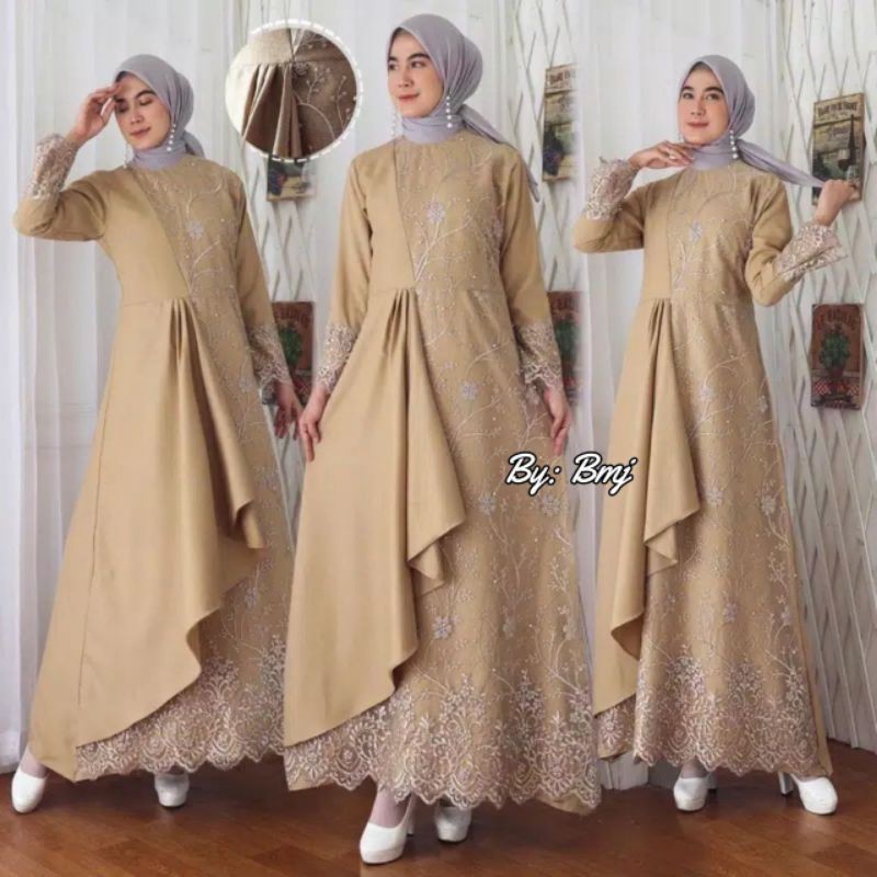 GAMIS MAFAZA BORKAT TILE ADA SIZE JUMBO/BAJU LEBARAN BROKAT/DRESS MUSLIM WANITA