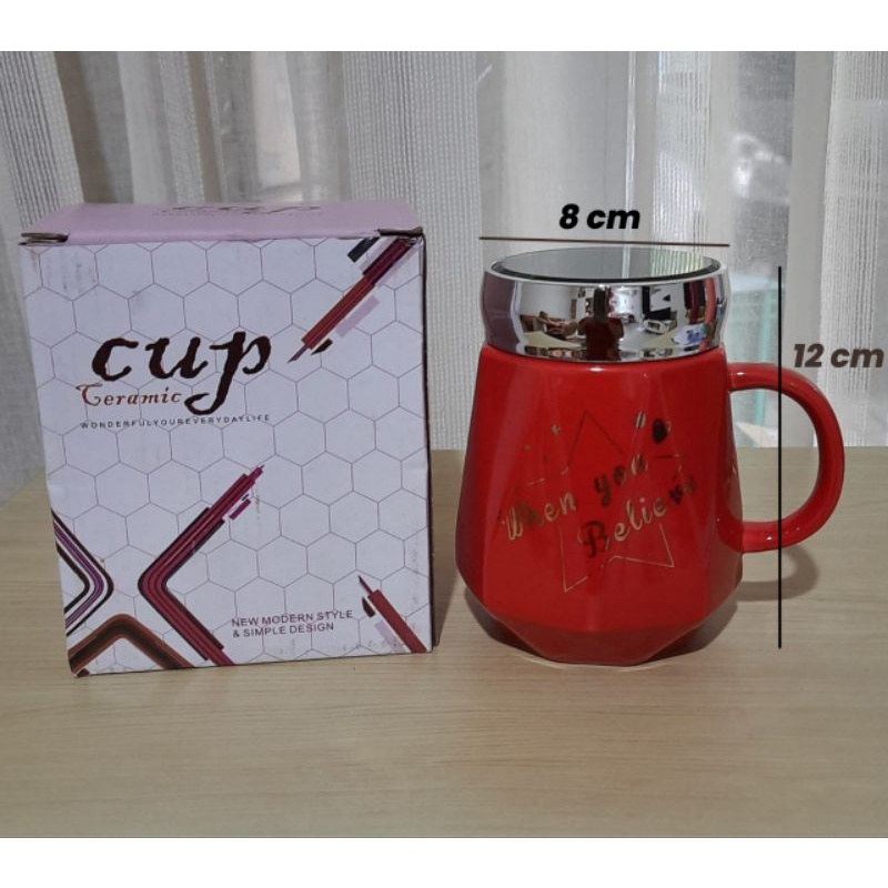 Mug/Gelas/Cangkir Keramik Set Cantik Tutup