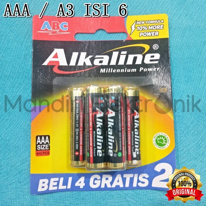 Baterai ABC Alkaline AAA / A3 isi 6 Baterai Kecil