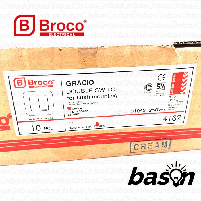 BROCO Gracio 4162 Double Switch Cream | Saklar 2 Gang 1 Way