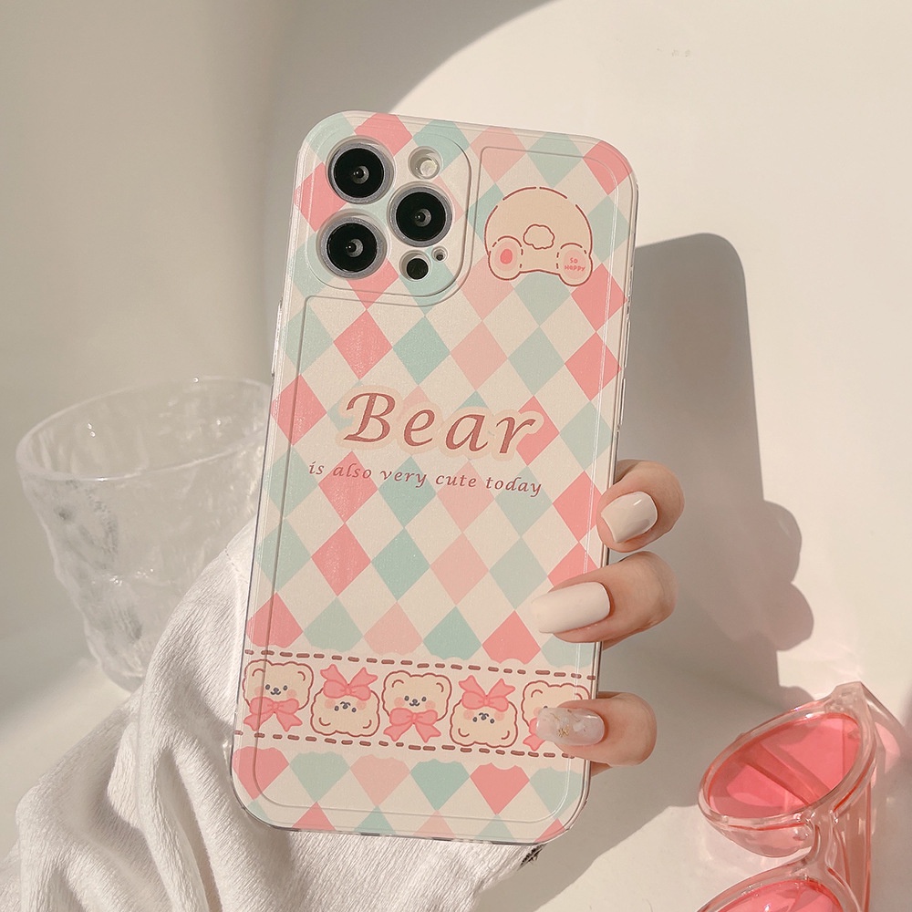 Case Pelindung Motif Rhombus Kotak-Kotak Pink Untuk Iphone 13 12 Mini 11 Pro Max X Xs Xr 8 7 Plus Se 2020