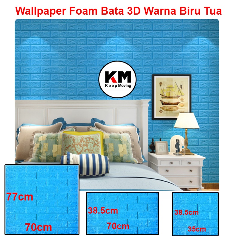 KM Wallpaper Foam 3D Bata Warna Biru Tua Premium Wall Paper Sticker Wallpaper Foam Bata Stiker