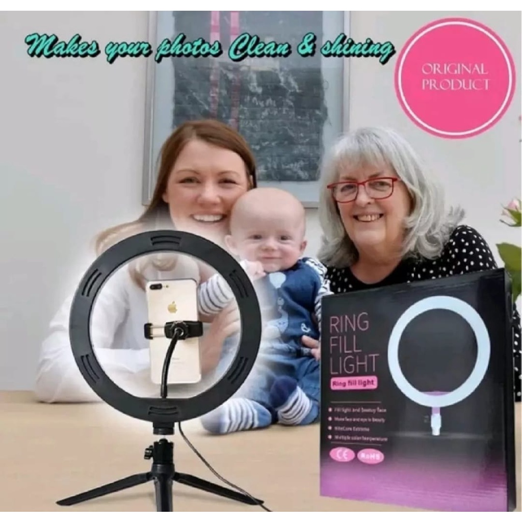 Ring Light LED Ring Fill Light-Lampu Photo Selfie Make Up Live Tiktok Vlogger Livesreamer-Ringlight Ring Fill Light 26 Cm 3 Warna+Free Holder Hp-Ringlight Murah 1 Paket Komplit Streaming Youtuber