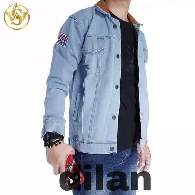 Nr1T Jaket Jeans Denim Pria Jeket Levis Cowok Original Klasik Casual - Bioblitz, S Hjsg