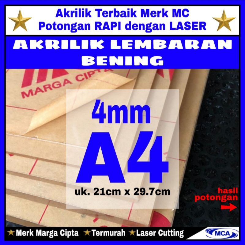 AKRILIK lembaran 4mm uk. A4 / Akrilik bening / Marga cipta / Acrylic