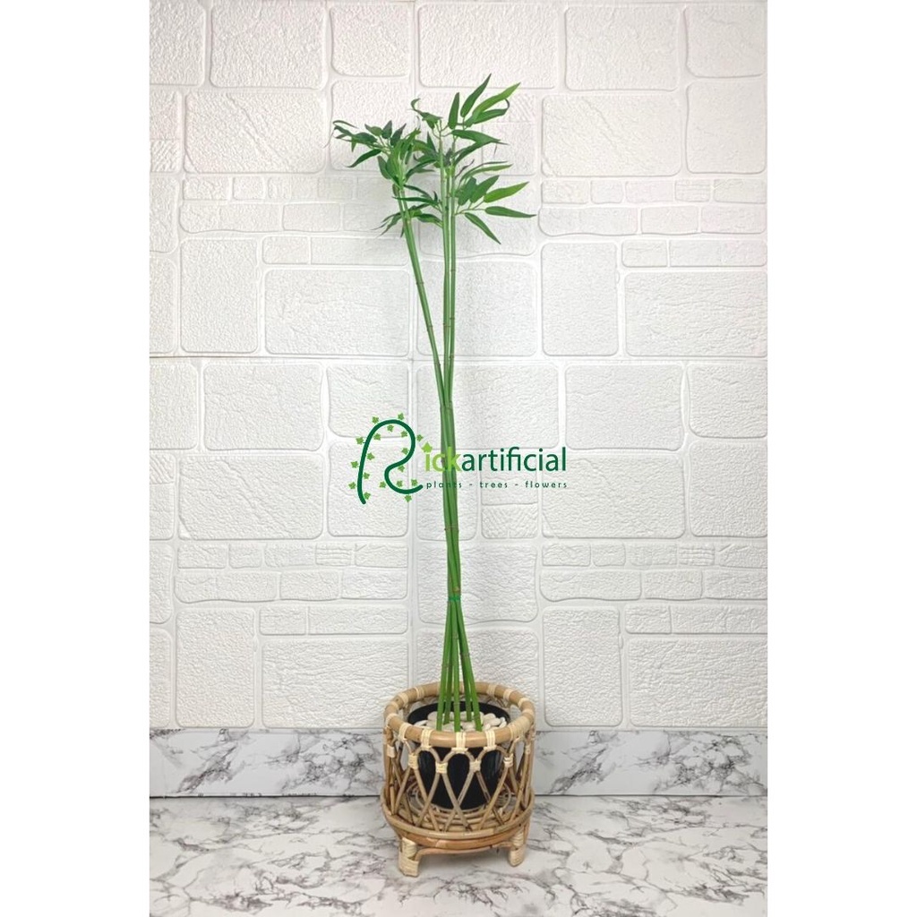 Tanaman Hias Daun Bambu Air Artificial Pot Dasar Cover Rotan Pendek
