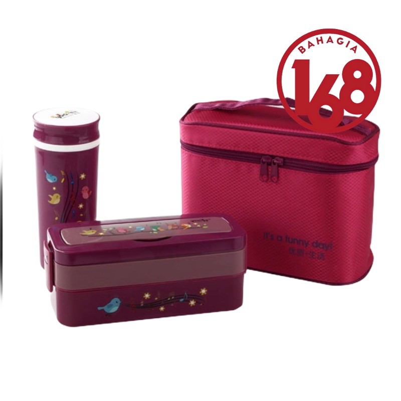 Set Kotak makan lunch box yooyee #595 (kotak + botol + tas