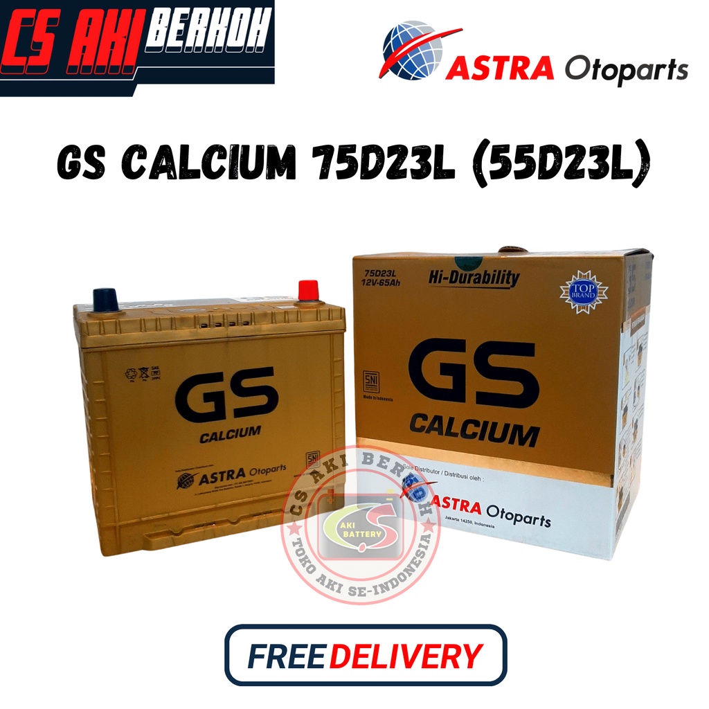 Aki GS Astra Calcium 75D23L, Aki Mobil Kering 65Ah dengan Kapasitas Besar dan Tenaga Listrik Kuat
