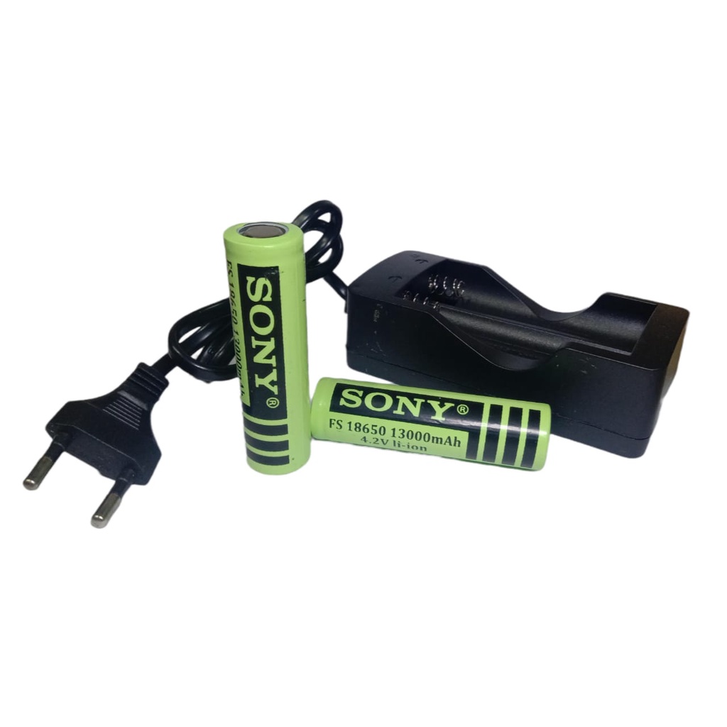 Paket Charger 2 Slot + 2 Pcs Baterai Li-ion FS 18650 13000mAh 4.2V Hijau