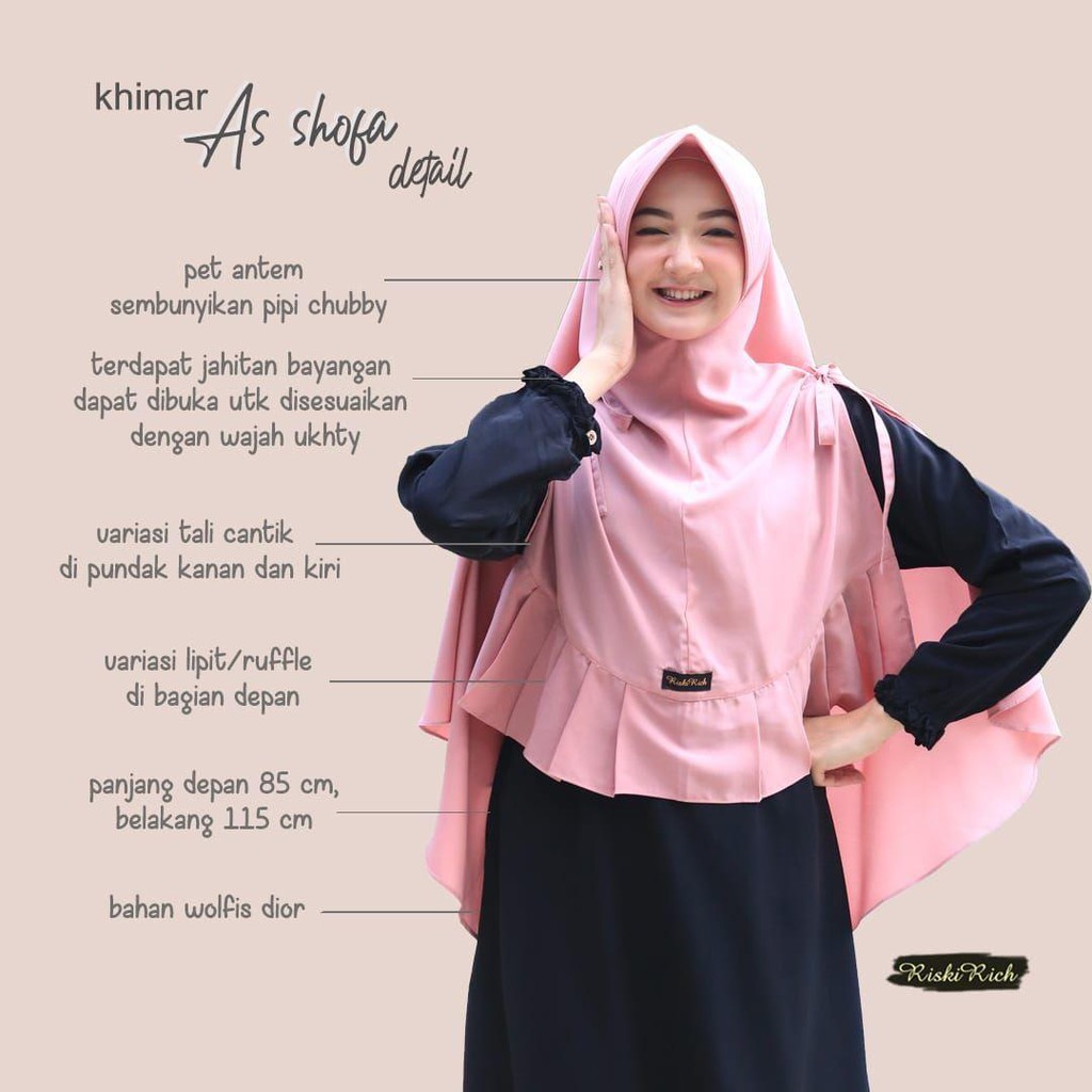 Riskirich Asshofa Vol 2.0 Khimar Instan Syari Pet Antem Jilbab Cantik Kekinian