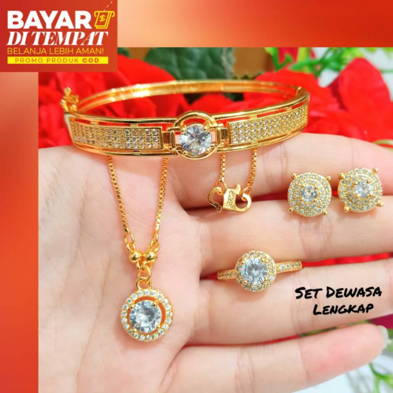 Set dewasa permata full zircon elegan,simple emas tidak karat