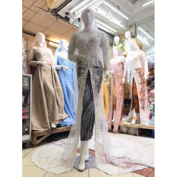 Kebaya Akad Warna Putih Bersih, Full Payet, Ekor Panjang ( Tanpa Kain)