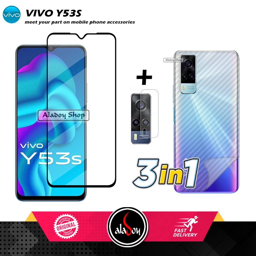 PAKET 3 IN 1 Tempered Glass Layar VIVO Y53S Free Tempered Glass Camera dan Skin Carbon