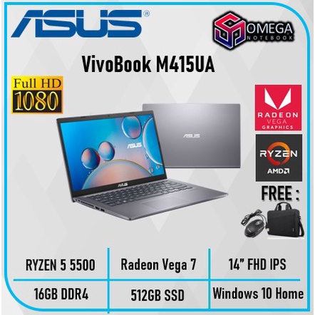 ASUS VIVOBOOK M415UA Ryzen 5 5500 16GB 512GB VEGA 7 14.0 FHD Win10 Gaming Murah