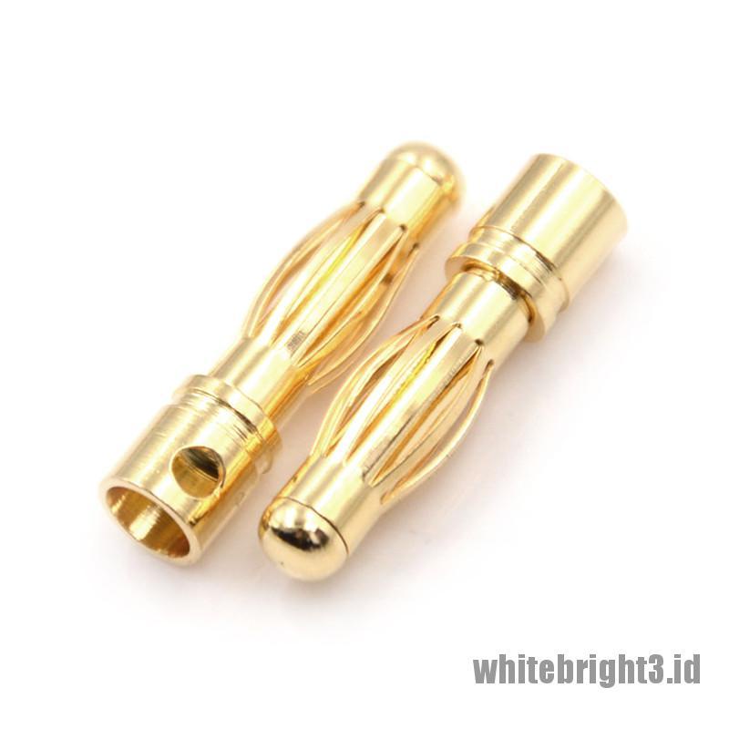 (white3) 10 Pasang Konektor Bullet Banana 4.0mm 4mm Lapis Emas Untuk Baterai RC