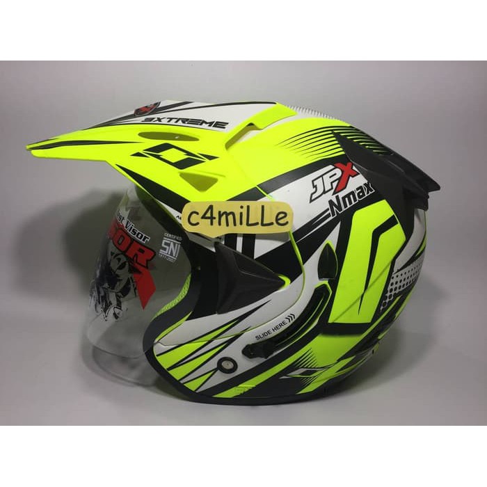 HELM JPX SUPERMOTO NMAX YELLOW FLUO DOFF DOUBLE VISOR HALF FACE