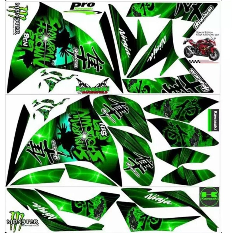 Stiker Striping motor Kawasaki Ninja 250 FI Hayabusa hijau