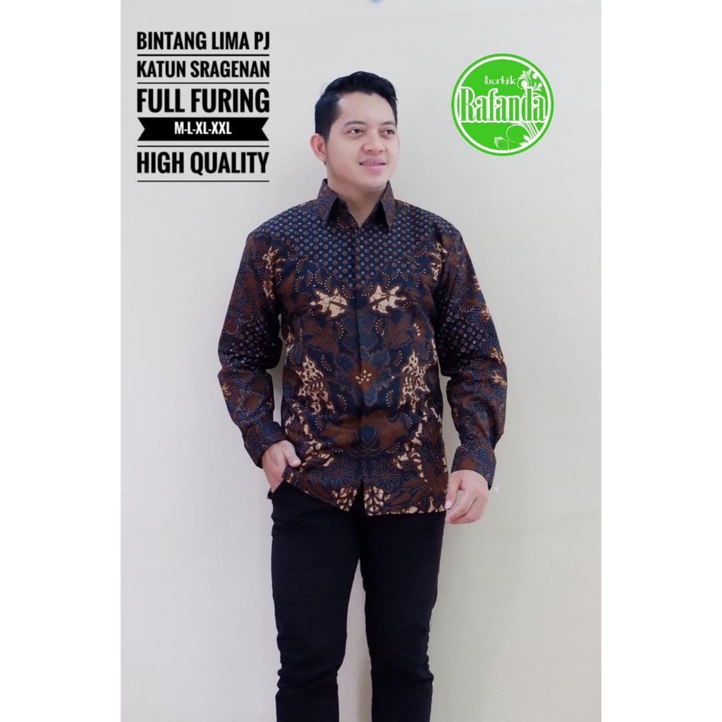 BINTANG LIMA RAFANDA BATIKSOLOAMANAH KEMEJA BAJU BATIK PRIA SOLO LENGAN PANJANG PENDEK LAPIS FURING ATASAN BATIK PREMIUM MODERN KATUN HALUS ADI PRAKASA PERMATA HITAM WULU SEKTI KOPI MOCA ARFANA NAVY MARENO  MERAK SOGAN WULU SEKTI MERAK MERAH ABSTRAK CABE