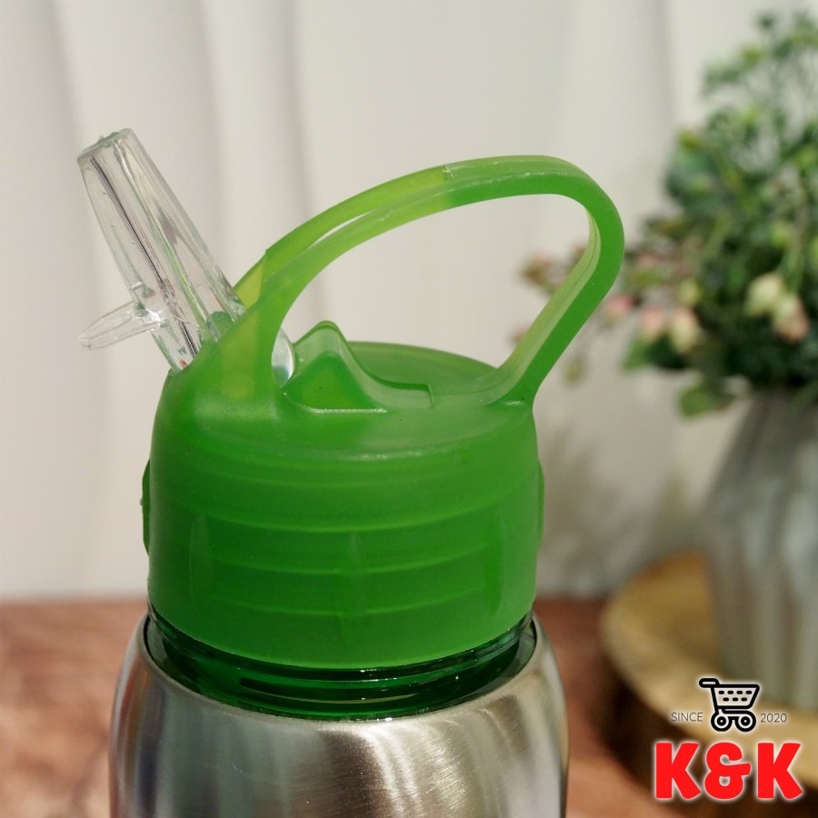 Botol Minum Plastik Dan Stainless Steel Plus Sedotan Lipat Portable 750ml