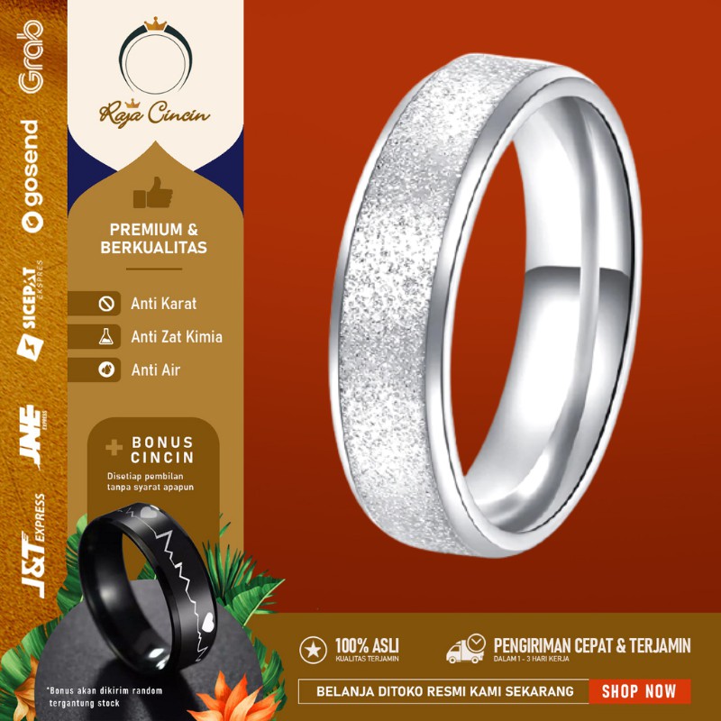 Cincin Titanium Wanita Pria Korea Emas Perak Hitam