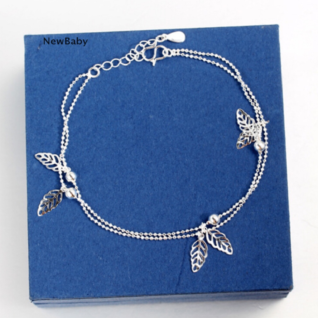 Newbaby Gelang Kaki Lapis Silver Aksen Daun Untuk Wanita