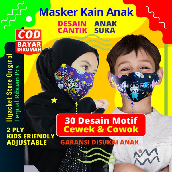 Masker Hijab Anak kain karet tali motif headloop karakter lucu perempuan laki cowok Kids