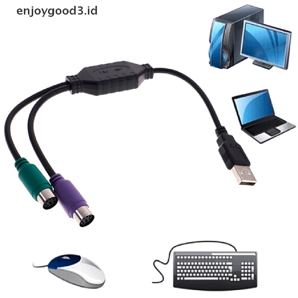 1pc Kabel Adapter Konverter Usb Male Ke Dual Ps2 Female Untuk Keyboard