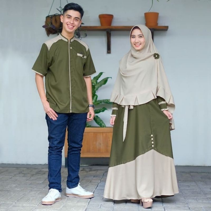 BAJU PASANGAN SUAMI ISTRI MUSLIM MUSLIMAH SAMAWA COUPLE (KEMEJA + DRESS + HIJAB) BAYAR DITEMPAT/ COD