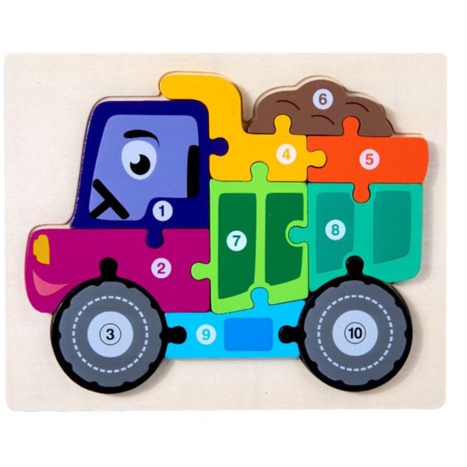 MAINAN PUZZLE KAYU ANAK 3D / JIGSAW PUZZLE KAYU LUCU DENGAN NOMER / PUZZLE 3D TIMBUL LUCU