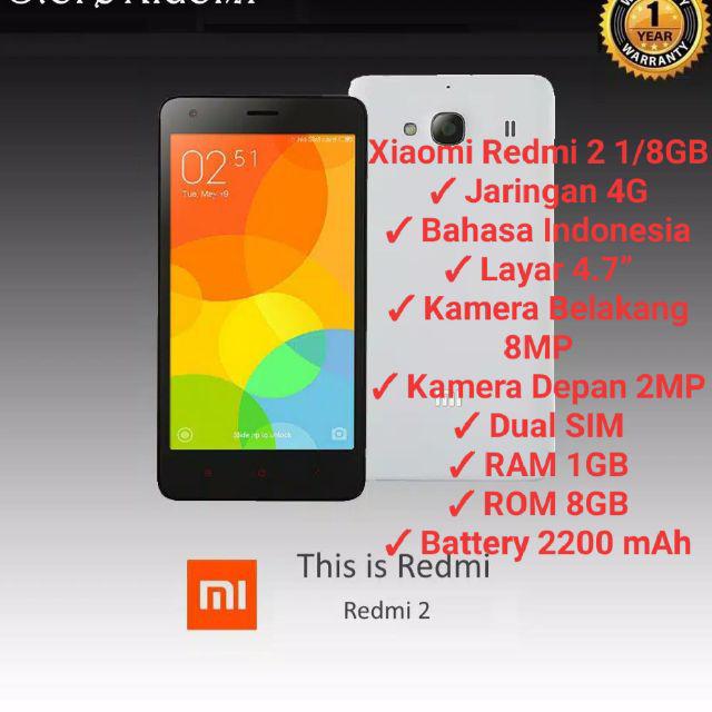 HP ANDROID MURAH Xiaomi Redmi Note 2 4G Ram 2/16GB GRATIS SOFTCASE-TYPE REDMI2 1/8WHITE