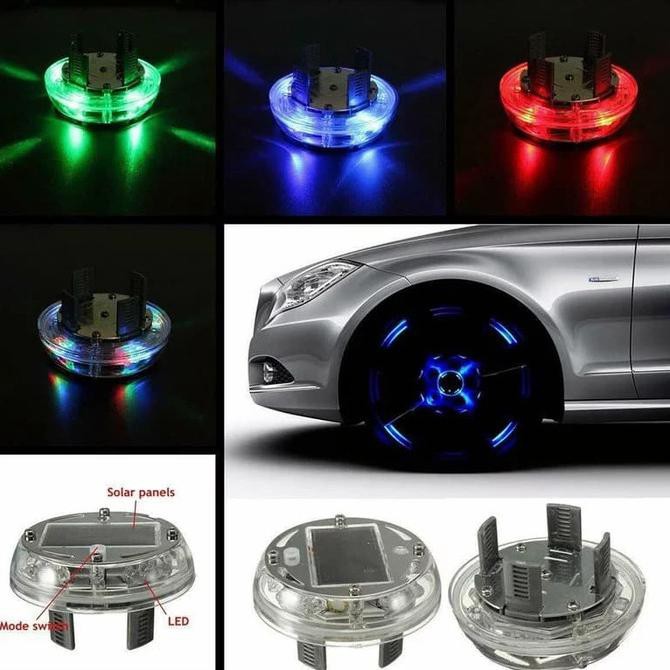 Lampu Dekorasi LED RGB Mobil Cover Dop Velg Solar Panel - 12 LED