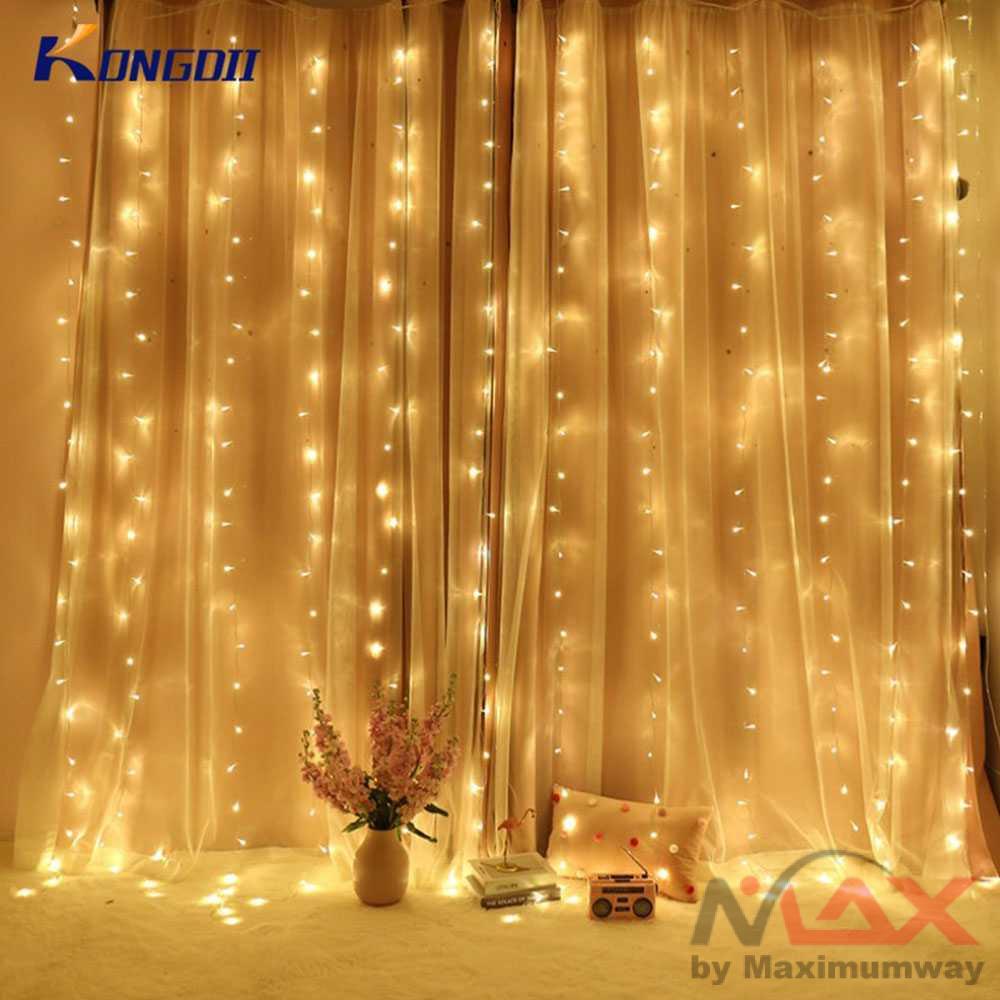 Lampu korden KAMAR PENGANTIN ROMANTIS Gorden Dekorasi Wedding Light 3x3Meter 300LED 220V Warm White Lampu LED Tumblr Natal LED Icicle String Lights Christmas Fairy Lights Garland Outdoor Home For Wedding Party Curtain Garden Multiple Styles Decoration