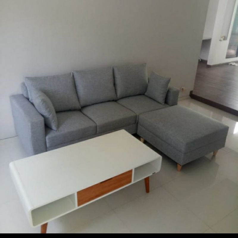 sofa santai L sudut dan meja