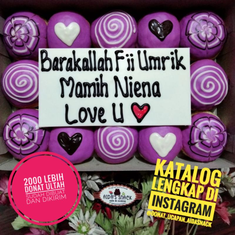 Kue donat cake ultah ulang tahun toping full ungu by Aida's snack bandung murah