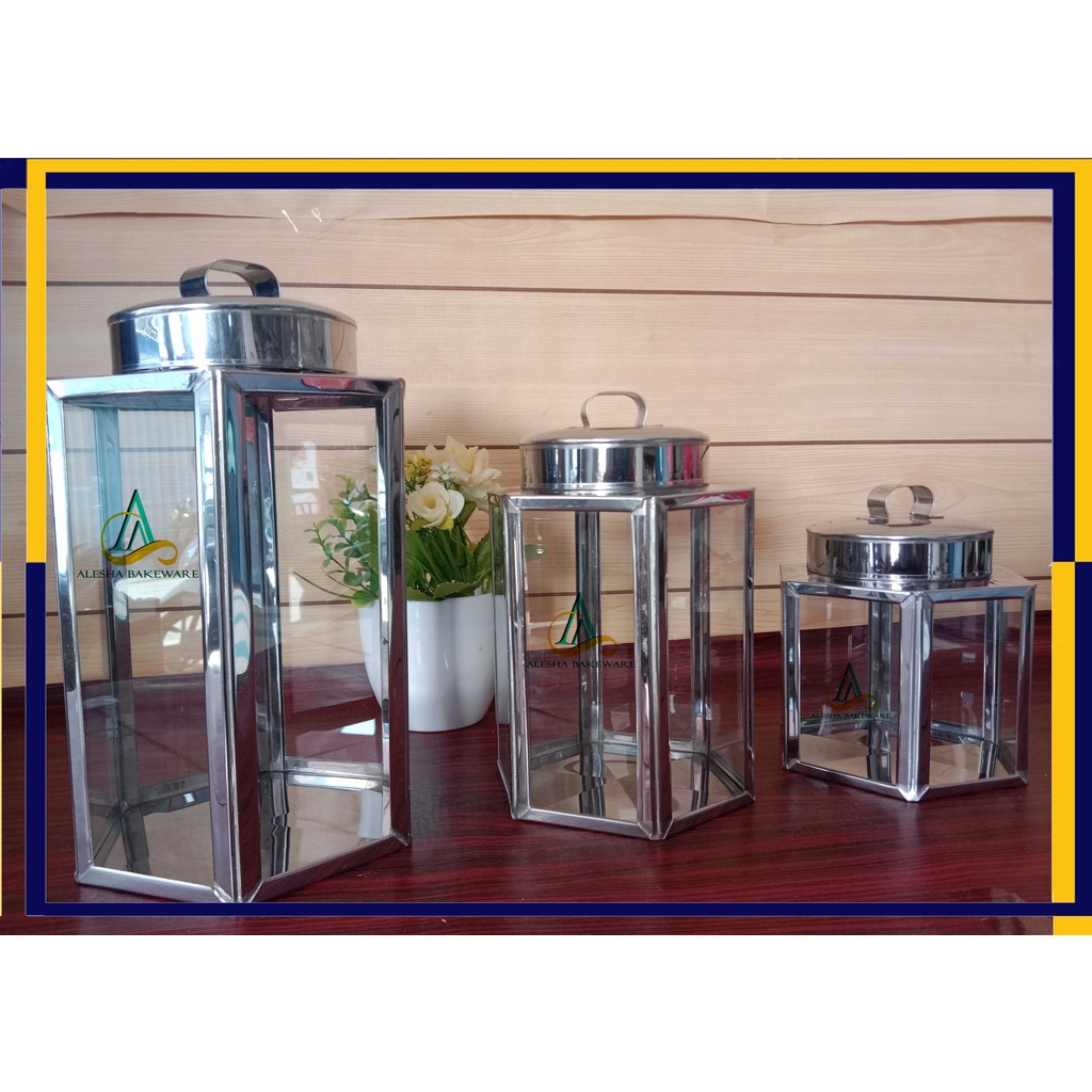 Toples Kaca Unik Segi 6 Stainless 7x10cm | 7x12cm | 7x15cm | 8x10cm