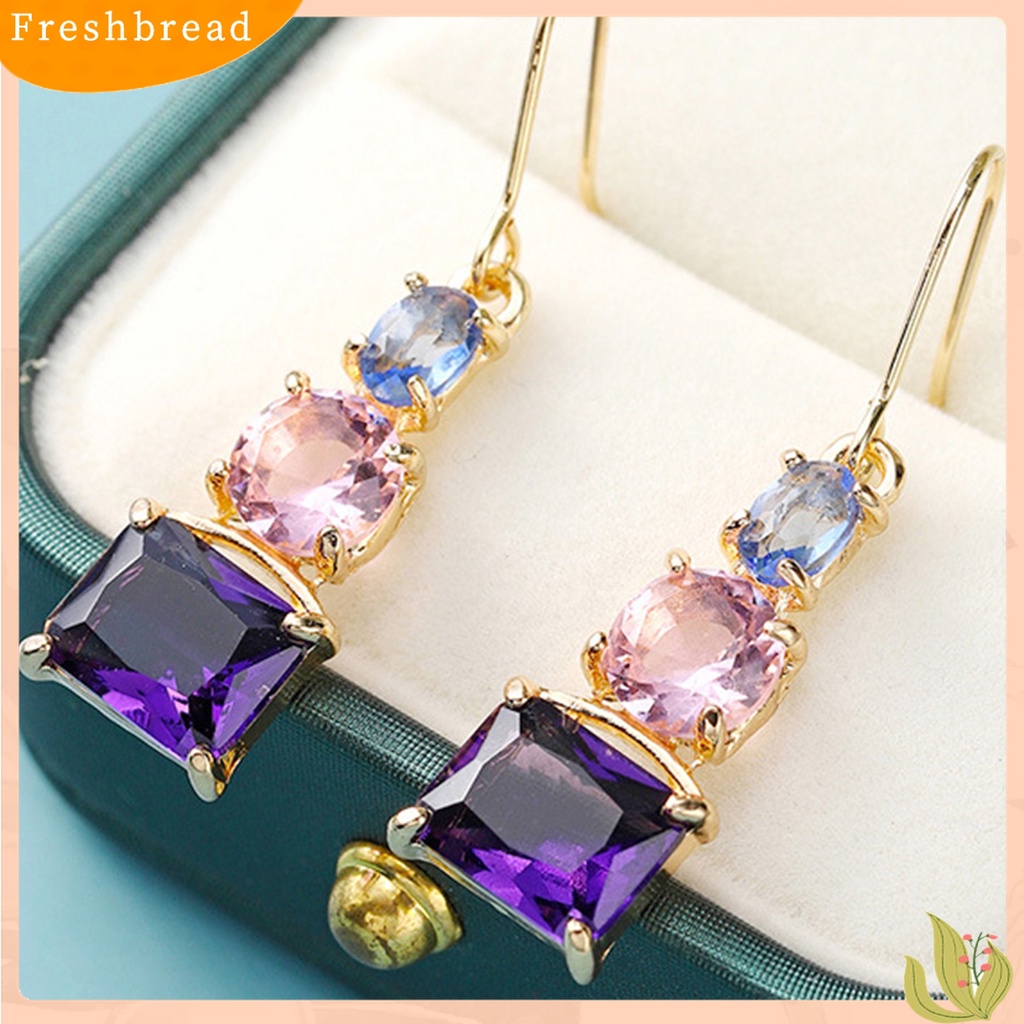 Terlaris 1 Pair Women Hook Earrings Skin-friendly Shiny Surface Copper Dangle Earrings with Large Faux Crystal for Wife