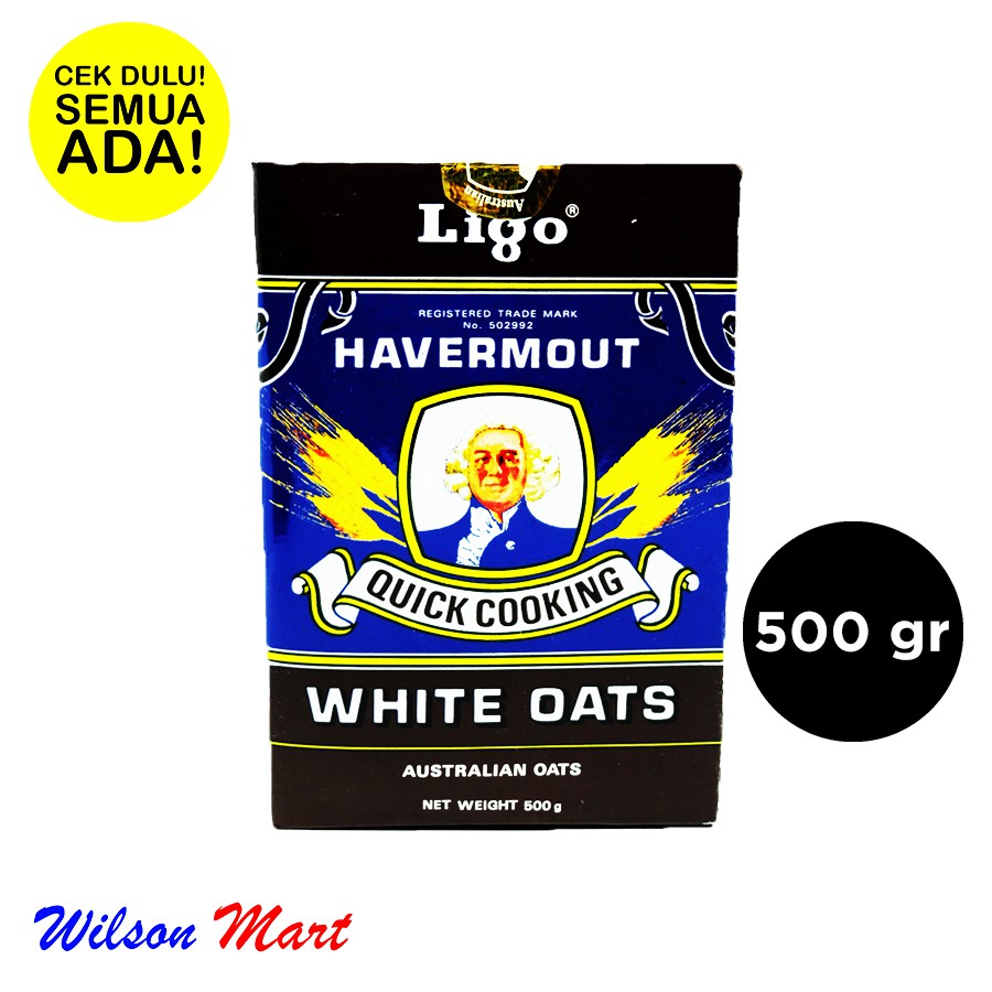 

LIGO HAVERMOUT QUICK COOKING OATMEAL AUSTRALIAN WHITE OATS 500 GRAM HITAM COKLAT